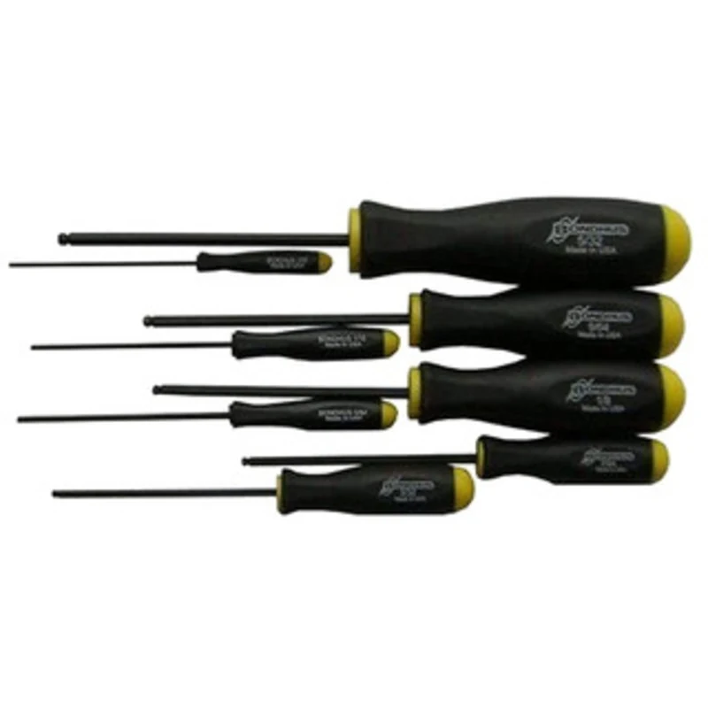Bondhus ProHold Ball End Screwdrivers PBSX8S, 8pc Set, .050 - 5/32 Range - 74632